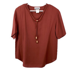 Vintage 90s Connections Rust Orange Boho Shirt Blouse Size Medium